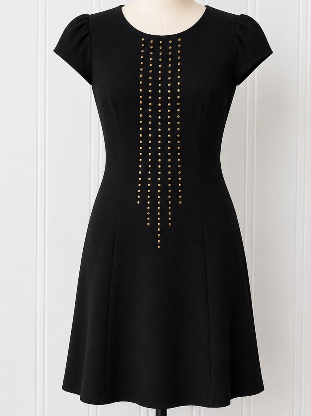 Gianni Bini Black Mini Dress with Gold Stud Detail